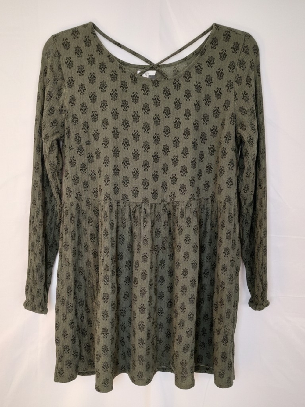 Forever 21 Olive Green Long Sleeve Peplum Top with Crisscross Back